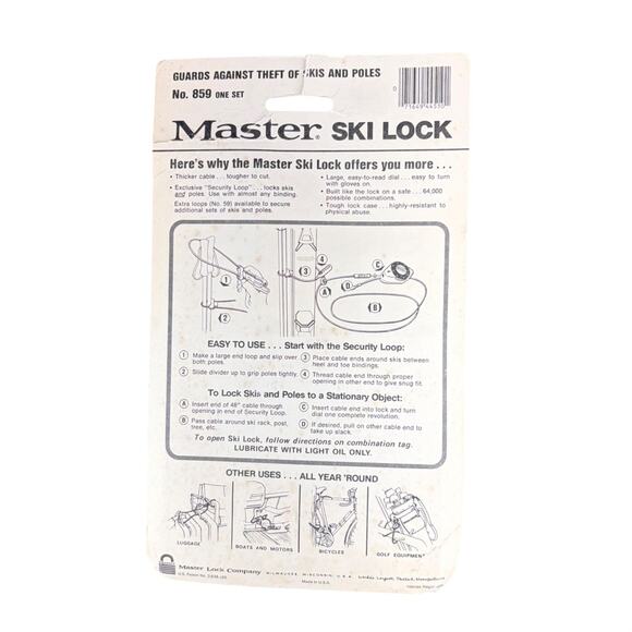 Master Ski Lock No. 859 Vinyl-Coated Steel Cable Combination Lock For Skis & Pol - Picture 2 of 7